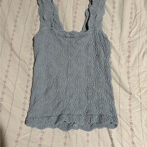 Free People Blue Smocked Sleeveless Tank Top